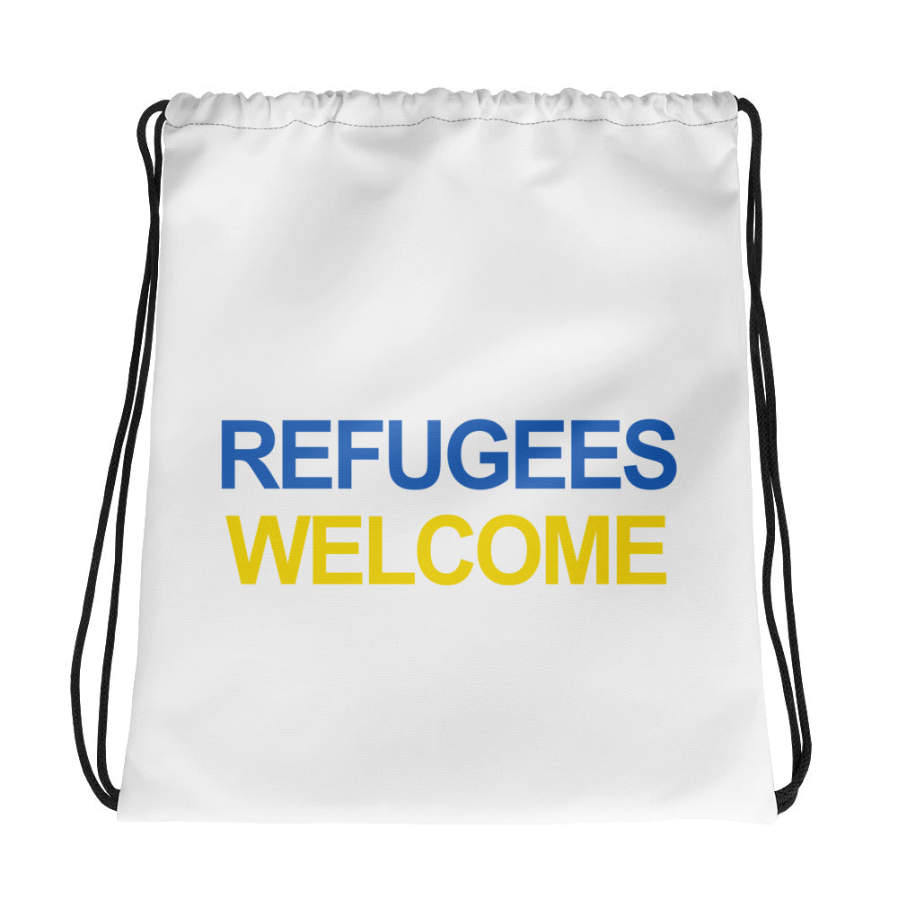 Ukraine 'Refugees Welcome' Drawstring Bag